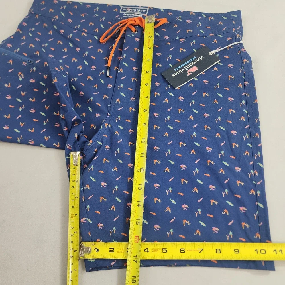 Vineyard Vines Performance swim trunks shorts W 32 blue fish pocket zip $98 mens